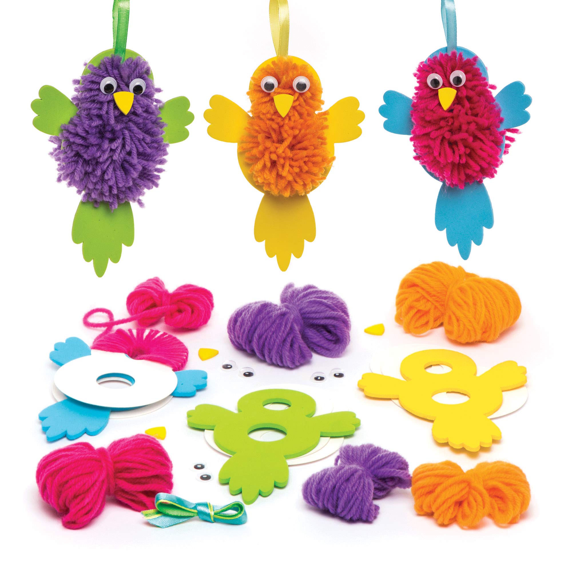 Baker Ross AW302 Spring Themed Bird Pom Pom Kits (Pack of 3) For Kids to Make and Display