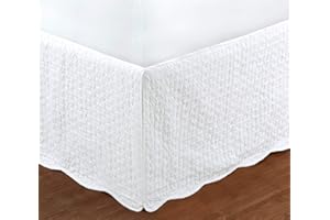 COZY LINE HOME FASHIONS White Quilted Bed Skirt Dust Ruffle Matelasse Tailored 16" Drop (King)