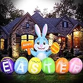 Domkom 6FT Easter Inflatable Bunny Outdoor Decorations with Eggs, Build-in LED Lights Holiday Blow Up Yard Decoration, for Easter Holiday Party, Outdoor,Garden, Yard Lawn Décor