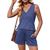 Ekouaer Pajamas for Women Set Cute Pjs Soft Sleepwear Summer Sleeveless Tops and Shorts Travel Lounge Sets with Pockets