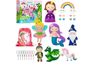 QearFun Fairytale Sewing Keyring Kit for Kids Age 8-12,Kids Educational Crafts for Creative Girls and Boys,Learn to Sew Kit for Beginners,Fairytale Felt Art Crafts Gift for Christmas & Birthday