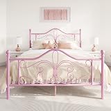 SHA CERLIN Queen Size Bed Frame for Kids,Metal Bed Frame with Butterfly Pattern Design Headboard and Footboard,No Box Spring Needed,Easy Assembly,Pink