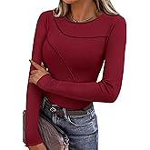 KIRUNDO Womens Tops Boat Neck Long Sleeve Ribbed Knit Slim Fit Stretch Shirts Workout Going Out Top Early Fall Fashion