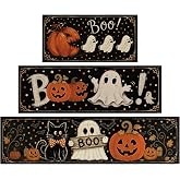 Yoyuspy Halloween Cat Ghost Kitchen Mats 3 Pcs Non Slip Washable Rug Set | Halloween Cat Ghost Design, Non Slip Washable Bottom, 16x31+16x47+16x59 Inch Home Decor