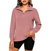 VIISHOW Women's Sweatshirt Long Sleeve Mock Neck Corduroy Quarter Zip Pullover Fall Textured Sweater with Kangaroo Pocket