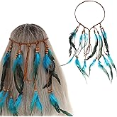 guduling Native American Headdress,Indian Headdress,Boho Indian Feather Headband,Hippie Headbands for Women, Native American Hair Accessories for Women and Girls (Blue)