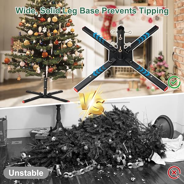 NEZHEIZERY CHRISTMAS TREE STAND FOR 6-10 FT TREES WITH MAGNETIC STORAGE – HEAVY DUTY METAL BASE, 4-WAY LOCKING SCREWS, SCRATCH RESISTANT MATTE BLACK FINISH