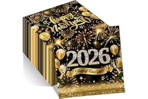 GREHUMOR New Years Eve Party Supplies 2026 Happy New Year Guest Napkins Black and Gold Nye Decor 2026 Beverage Napkins for Kitchen Bathroom Christmas Party Supplies