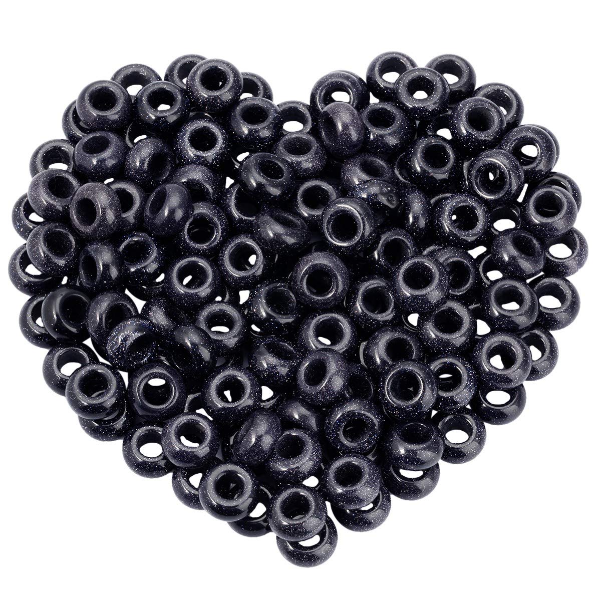 mookaitedecor 20pcs 14mm Blue Sandstone Round Large Hole Gemstone Beads for Jewellery Making, 6mm Hole Loose Rondelle Crystal Stone Beads for Crafting European Bracelet Macrame DIY Projects