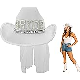 Nicky Bigs Novelties Bride Cowboy Hat Bachelorette, Bride Cowgirl Hat With Veil, Cowgirl Bachelorette Hats For Bridal Party, Bridal Cowboy Hat