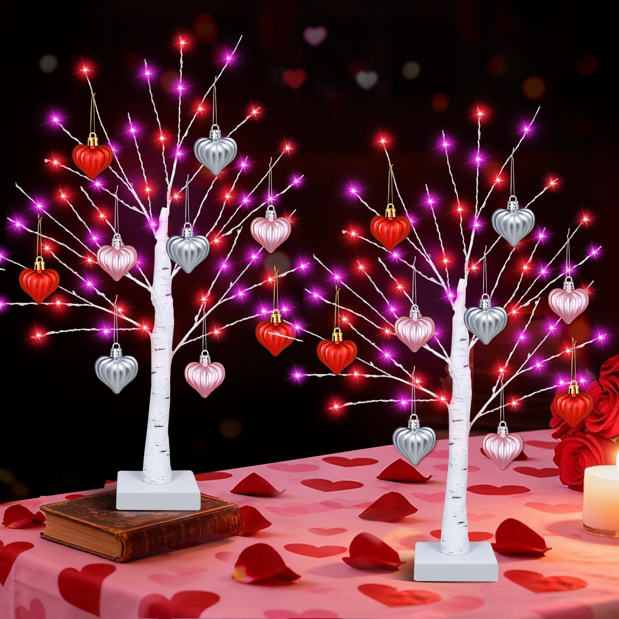 Photo 1 of [Timer] Valentines Day Decorations Indoor 2 Pack 24 Inch Valentines Tree with 65 Red & Pink Lights 18 Hearts, USB & Battery Operated Valentines Decor, Valentines Day Decorations for Home Table Bedroom