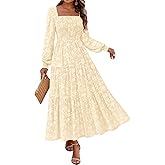 KIRUNDO Wedding Guest Dresses for Women Spring 2026 Long Sleeve Smocked Floral Flowy A Line Boho Maxi Dress Fashion Clothing