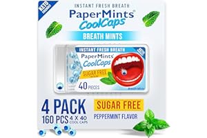 PaperMints CoolCaps Peppermint Breath Mints - Dual Action Liquid Capsules - Instant Fresh Breath Freshener, Fast-Disolves, Sugar-Free Mint Capsules 4 Pack of 40 pieces - 160 Total.