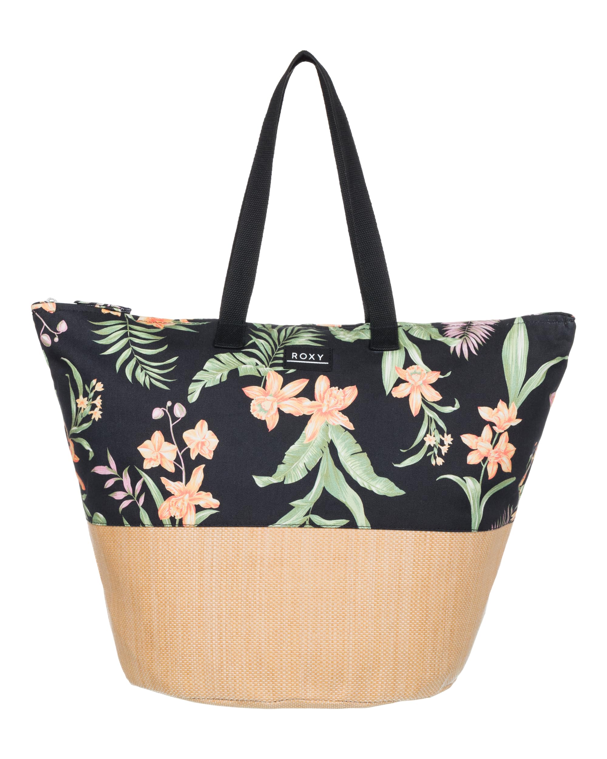Roxy Large Capacity Lightweight Causal Cotton Canvas Beach Tote Bag, Waikiki Life-Anthracite Island Escape