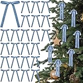 Glitinsel Dusty Blue 24 Pcs Velvet Bows Christmas Tree Ornaments Valentines Day Bows Decoration for Garland Home Coquette Wedding Decor (5 x 7 Inch,Width of 5/8")