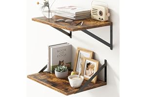 FUN MEMORIES Deep Floating Shelves for Wall, 12 Inch Deep Floating Shelves Set of 2, 16"W x 12"D Wall Shelf, Wide Display Ledges Shelves for Bedroom, Bathroom, 12 Deep Bookshelf Wall Mounted - Rustic Brown