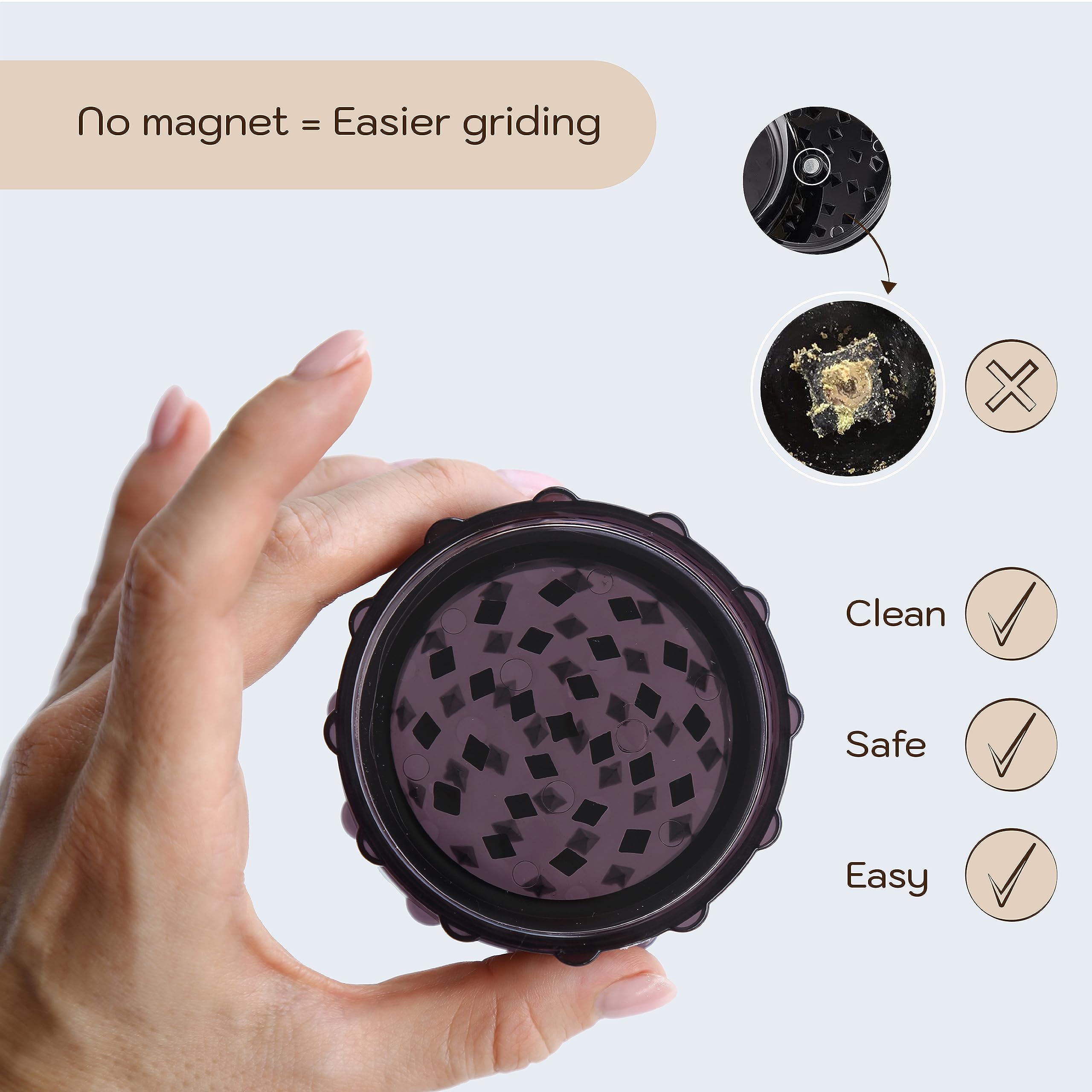Acrylic Herb Grinder | Large 3 inch Black plastic grinder | (Black)