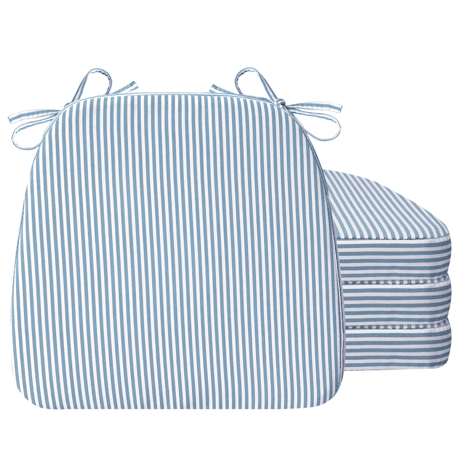 Photo 1 of AAAAAcessories D-Shaped Chair Cushions, 2" Thick Dining Chair Pads with Ties and Removable, Machine-Washable Cover, 17" x 16", Set of 4, Pinstripe Blue