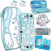 TIKOdirect Carrying Case for Switch OLED, Cute Portable Travel Bag in Newest Updated Design of Blue Interior with Soft Protective Case, Screen Protectors and Thumb Grip caps, Blue