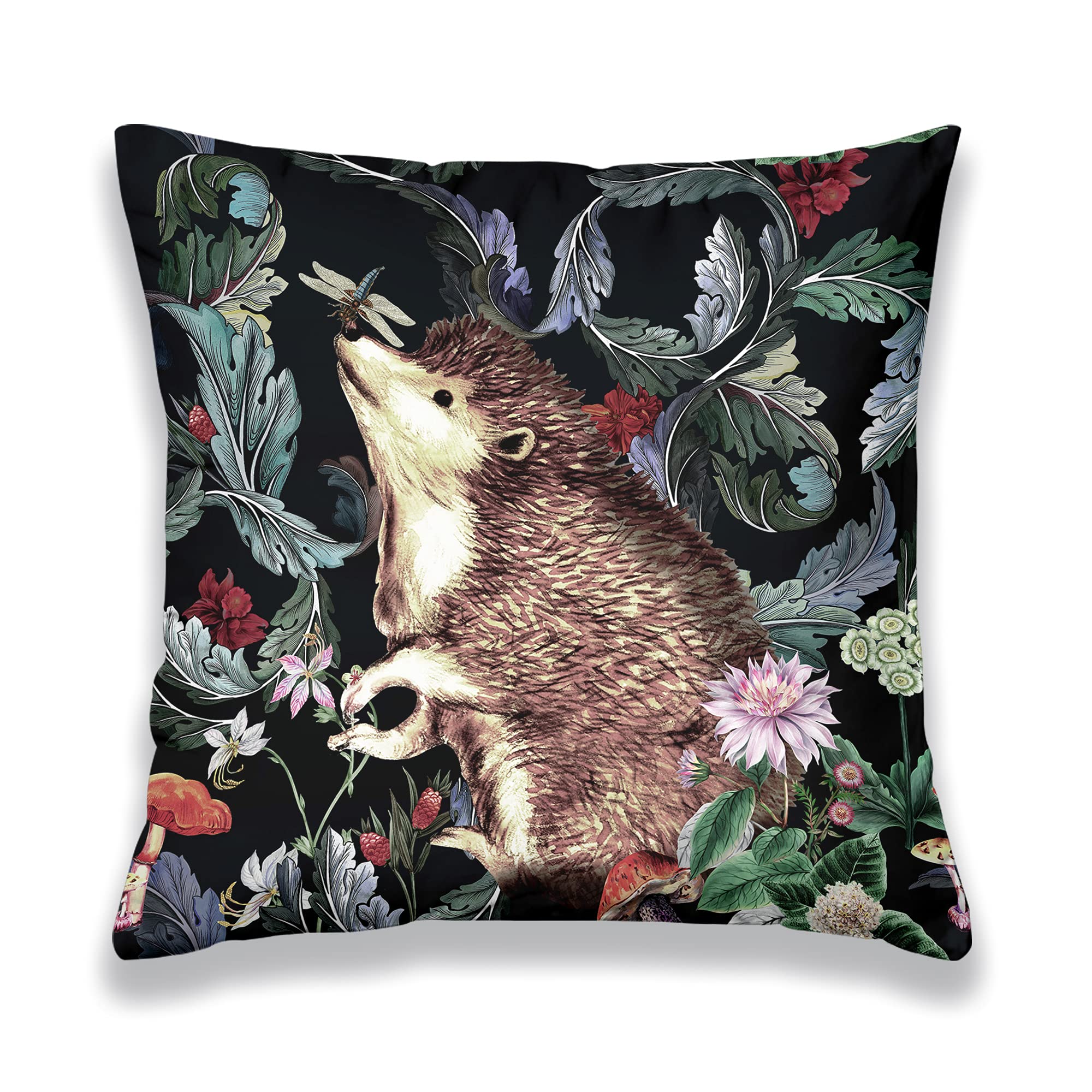 Obal William Morris inspired Cushion Covers Original Design Velvet Pillow Case Square Decorative Throw Pillow Cover 45cm x 45cm for Sofa Bed Couch Living Room Bedroom (18x18 Inch) Forest Hedgehog 1pc