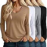 Huukeay 4 Pack Women's V Neck Long Sleeve T Shirts Basic Tops Casual Fall Loose Fit Blouse Tee Clothes Fashionable Outfits
