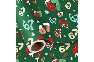 LeZakaa 67 Christmas Wrapping Paper Roll, Green 6 7 Meme Numbers, Santa & Candy Cane Funny Design, Unique Six Seven Festive Holiday Gift Wrap for Teen Men Women, Mini Roll 17 in x 16.4 Ft