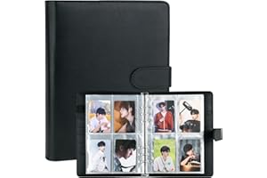 VACONICO A5 Kpop Photocard Binder, 6 Ring Binder Album with 200 Card Slots, PU Leather Binder Cover with Magnetic Buckle Closure for Organizing Trading Cards (Black)