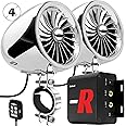 GoHawk TJ4-R Radio Amplifier 4" Full Range Waterproof Bluetooth Motorcycle Stereo Speakers 1 to 1.5 in. Handlebar Mount Audio Amp System Harley Touring Cruiser ATV RZR, AUX, FM Radio