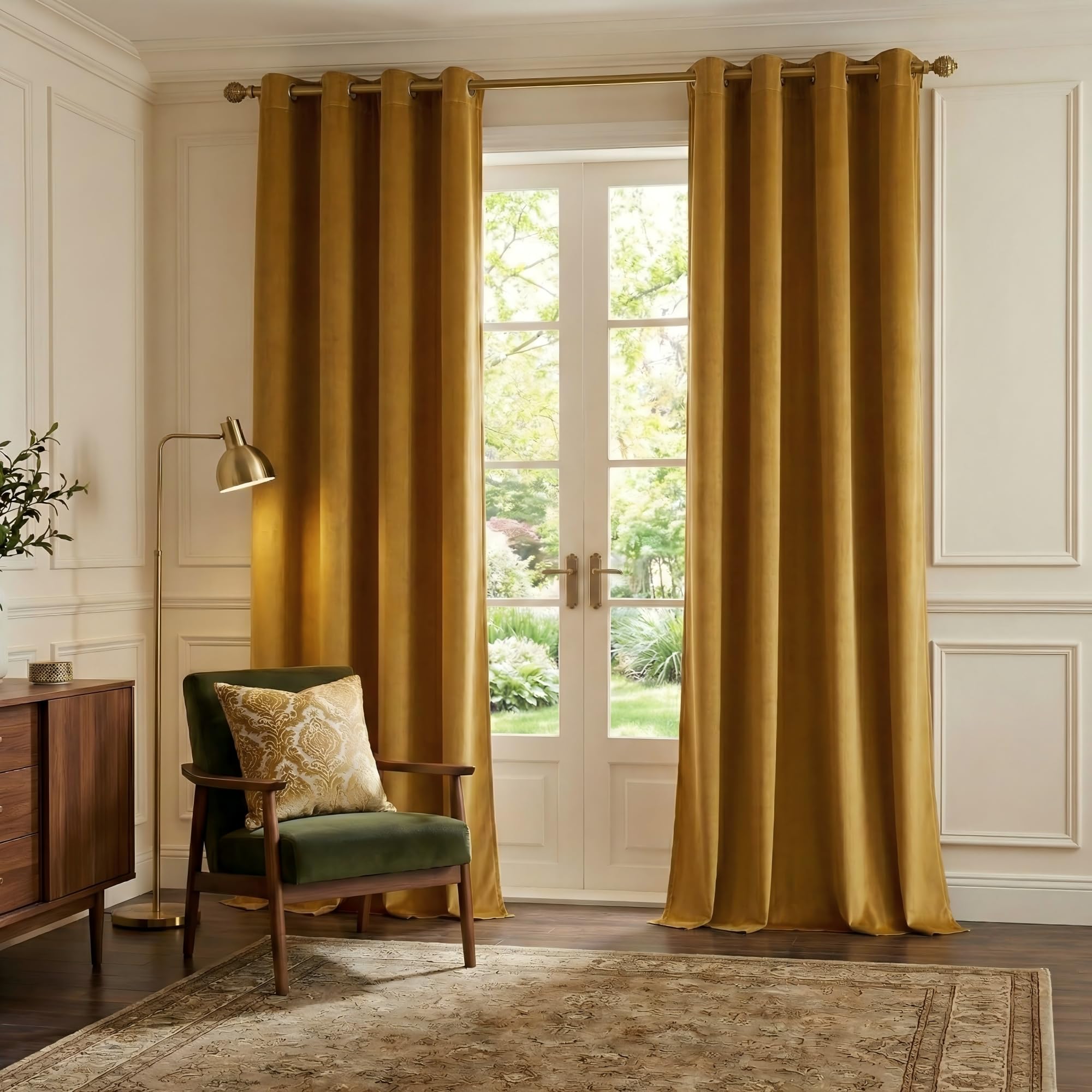 Photo 1 of NICETOWN Golden Brown Velvet Curtains 84 inch Long - Blackout Thermal Insulating Soft Window Curtains for Bedroom Living Room Sliding Glass Door, W52 x L84 inches, 2 Panels