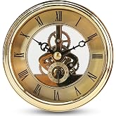 Diameter 97mm/3.82" Skeleton Clock Movement, Transparent Clock Inserts with Roman Numerals, Round Quartz Face Miniature Clock Fit-up Replacement for Recessed Clockwork DIY Table Clock Home Decoration