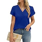 Fayenne Womens Tops Dressy Casual V Neck Ruffle Short Sleeve Blouse Business Casual Tops Chiffon Flowy Shirt Cute Summer Tops