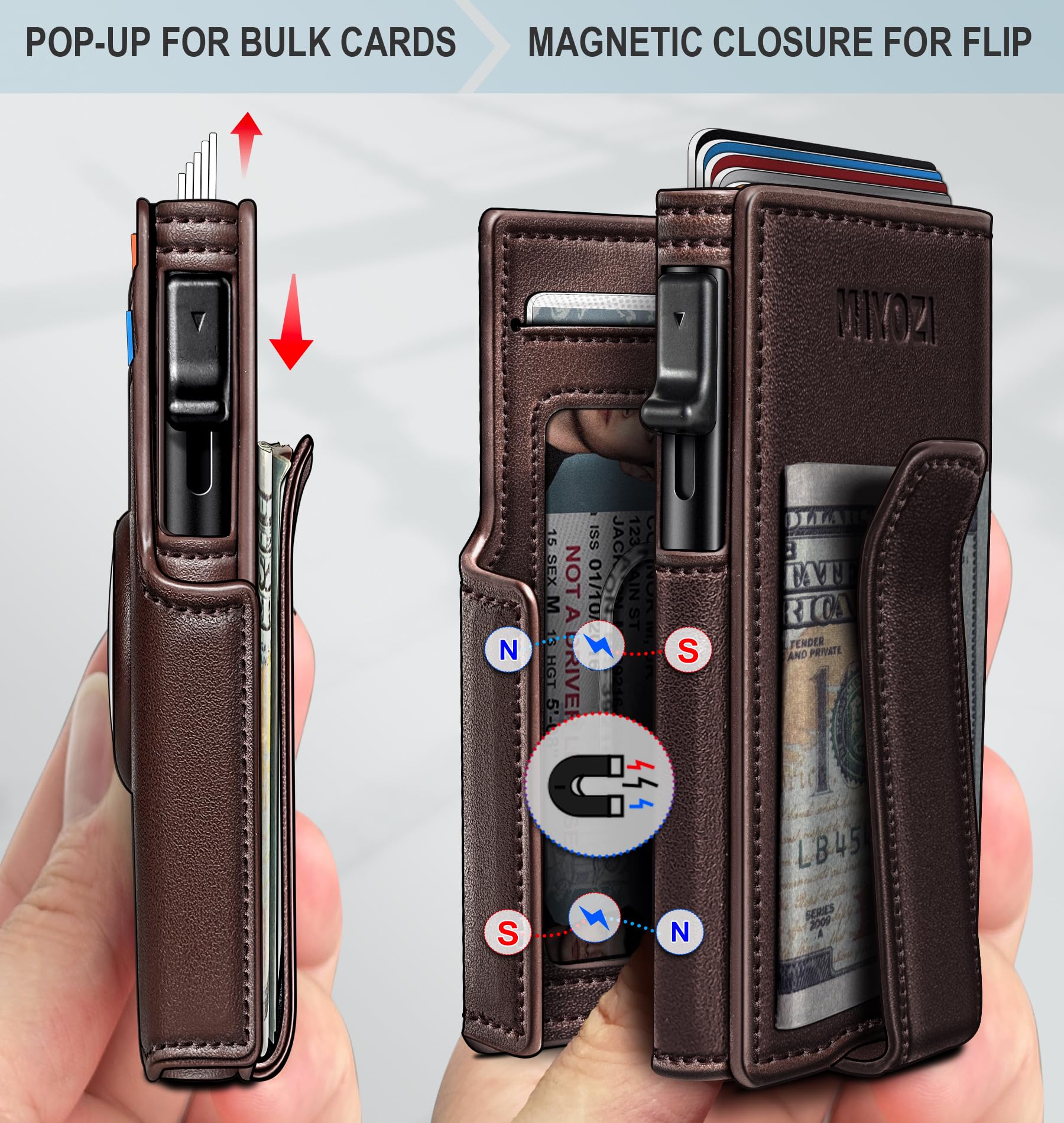 Airtag Wallet for Men,with Money Clip 10 Cards Metal Case Smart Slim Pop Up Credit Card Holder Flip with Magnetic Closure RFID Blocking wallet with Gift Box