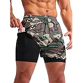 Pudolla Men’s 2 in 1 Running Shorts 5" Quick Dry Gym Athletic Workout Shorts for Men with Phone Pockets
