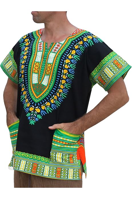 RaanPahMuang Dashiki Hemd Unisex | Afrikanisches Baumwollhemd Mit Bunten Drucken