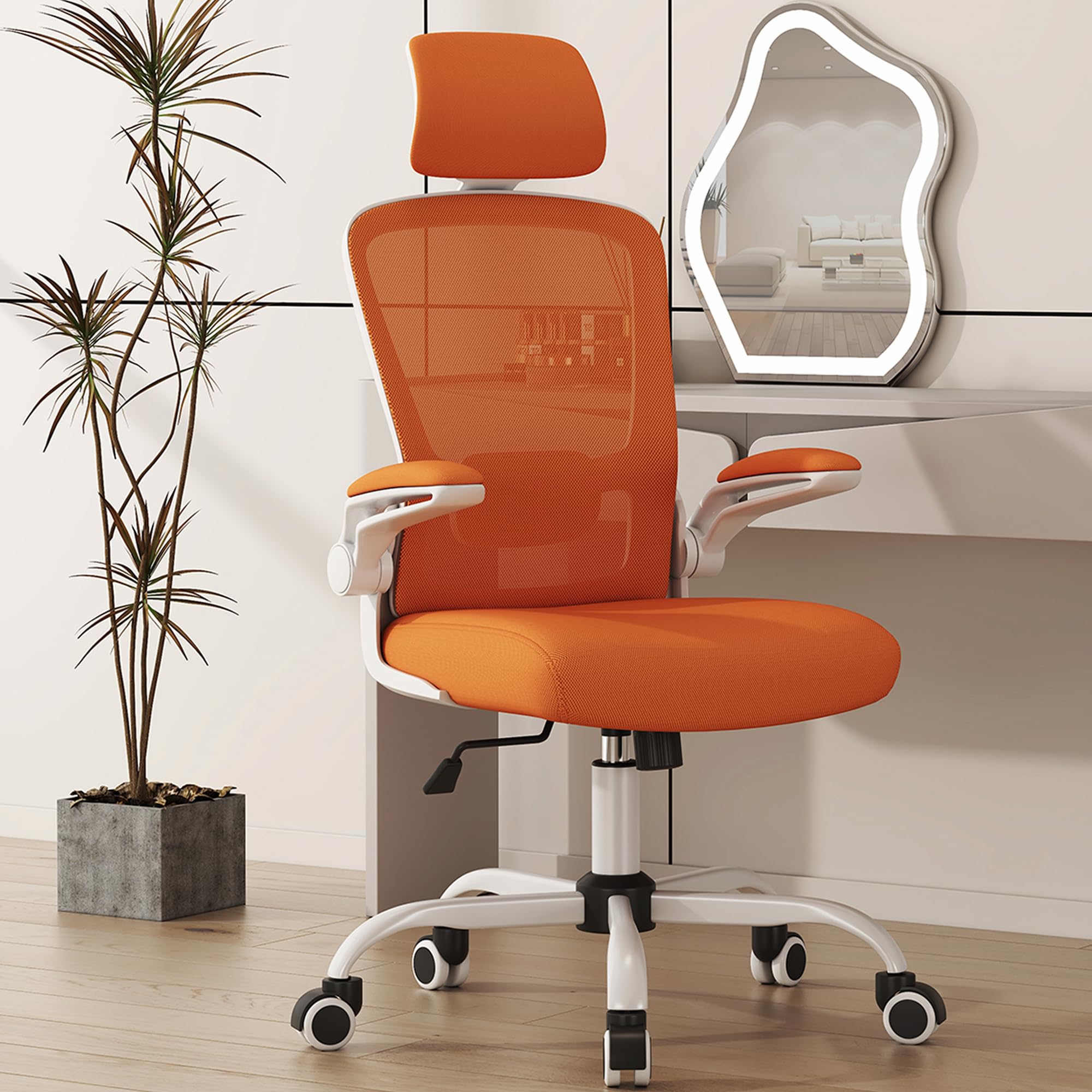 Photo 1 of Mimoglad Office Chair, High Back Ergonomic Desk Chair with Adjustable Lumbar Support and Headrest, Swivel Task Chair with flip-up Armrests for Guitar Playing (Modern, Orange)