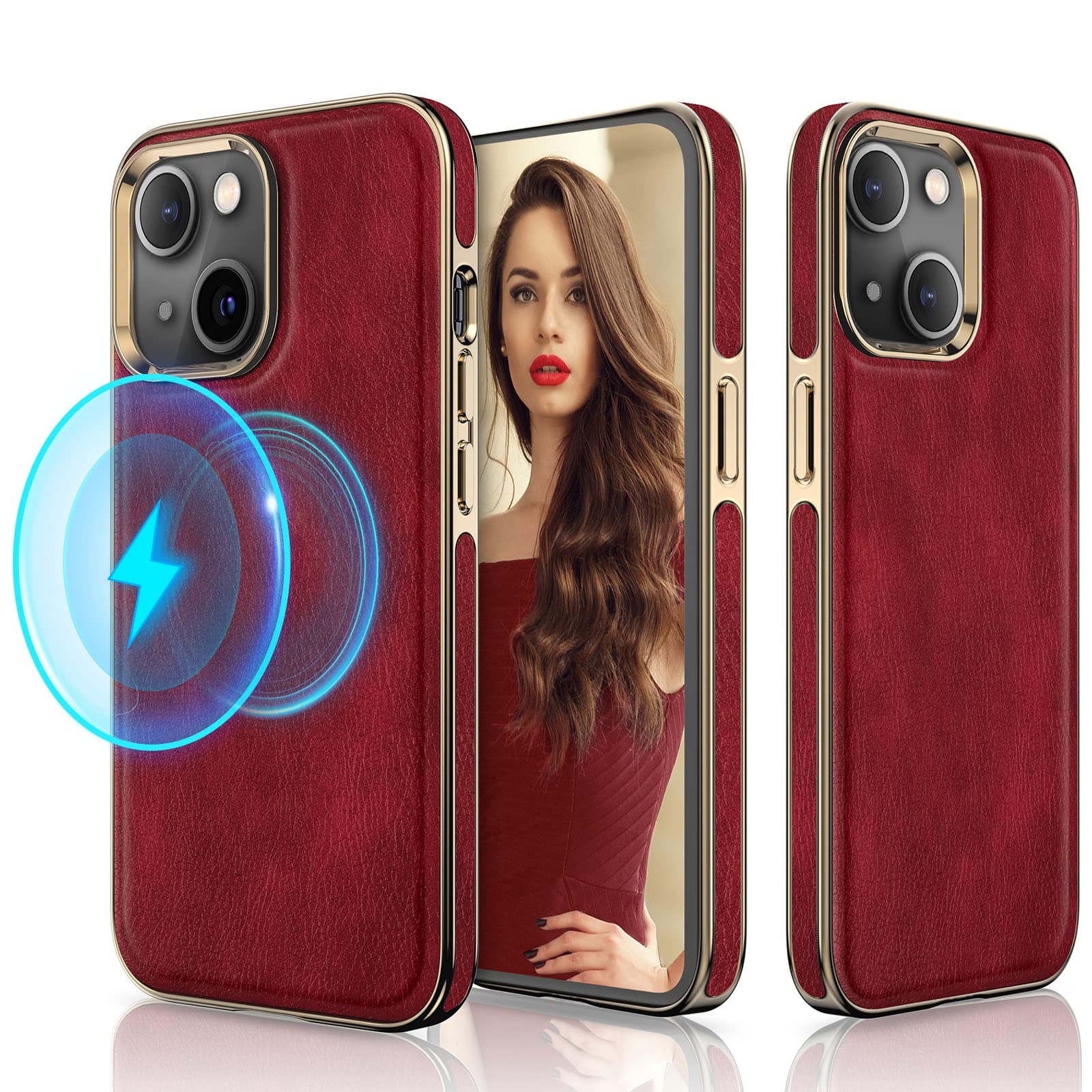 Photo 1 of LOHASIC Compatible with Mag-Safe for iPhone 14 Plus Case, Vintage Elegant Slim Fit Leather Non Slip Soft Grip Anti-Scratch Women Girls Magnetic Cases for iPhone 14 Plus 6.7 inch - Red