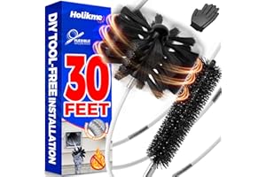 Holikme 30 Feet Dryer Vent Cleaner Kit, Flexible Lint Brush with Drill Attachment, Fireplace Chimney Brushes Extends Up to 30 Feet for Easy Cleaning, Use with or Without a Power Drill
