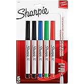 Sharpie 37675PP Permanent Markers, Ultra Fine Point, Assorted Colors, 5 Count