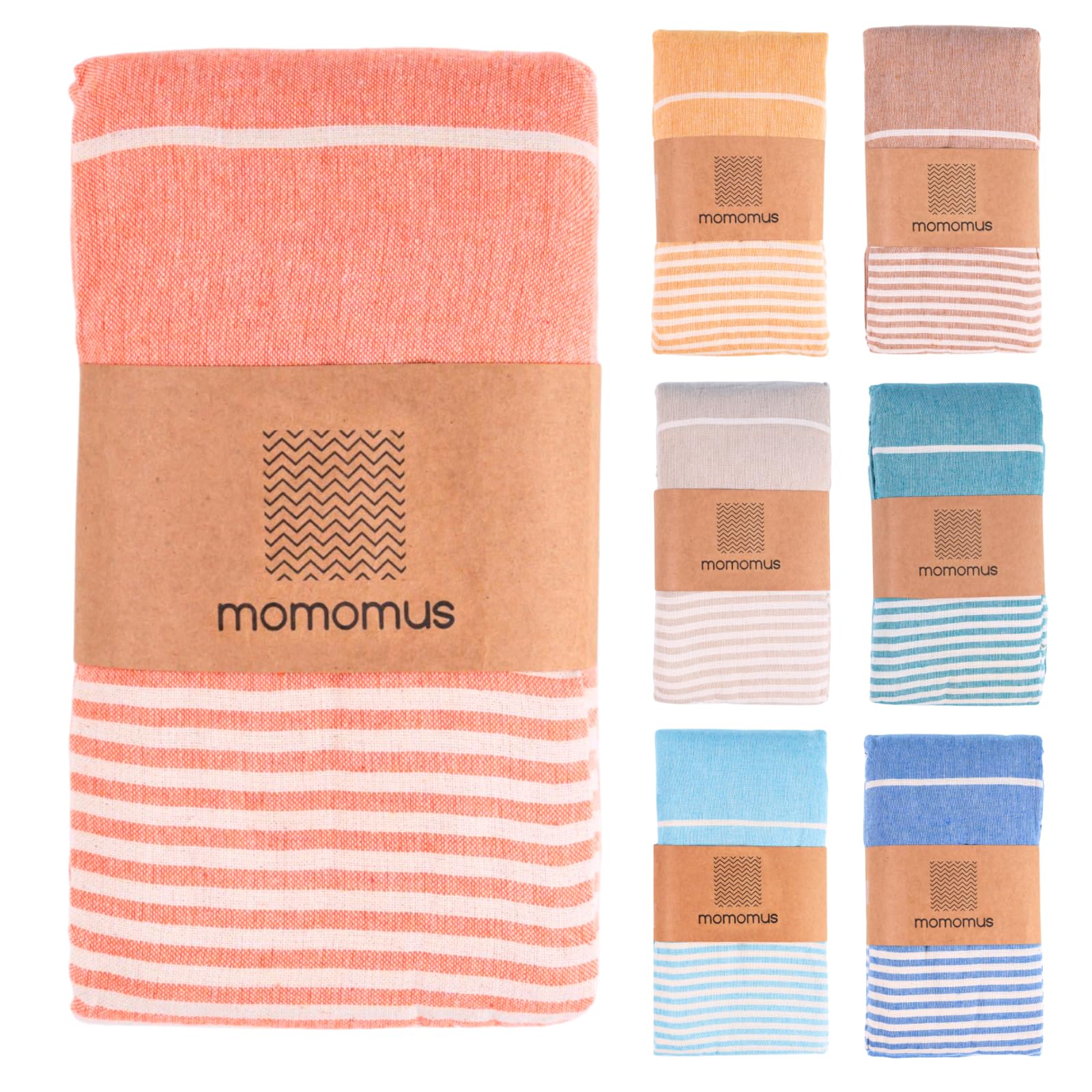 MOMOMUS Fouta XXL, Extra Large Beach Towel for Adults - Beach Picnic Blanket - 100% Cotton, with Fringes and Sand Free - Salmon, 210x240 cm