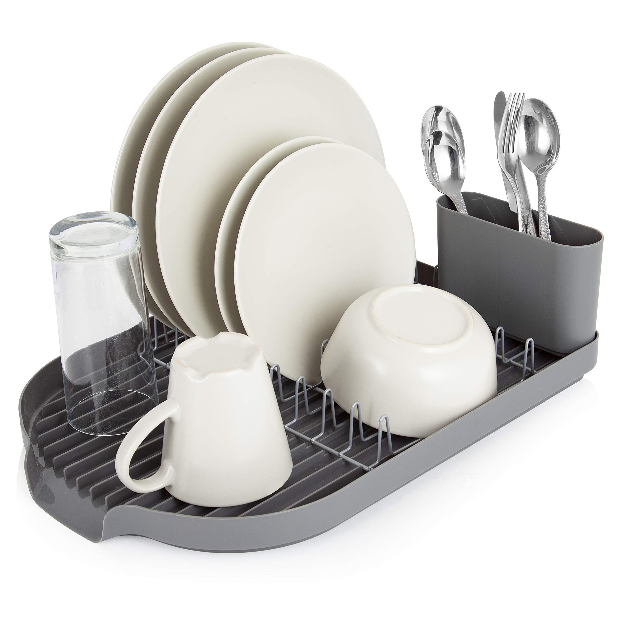 Tower Compact Dish Rack with Cutlery Rack, Draining Tray, Chrome Plated Stainless Steel, Easy Clean, Grey, T847000