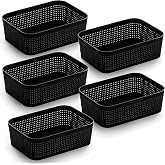 BINO | Woven Plastic Basket | XS (Black), 5-Pack | THE JUTE COLLECTION | Home Organization, Space - Saving Storage, Stylish Design | Jute Basket | Plastic Storage Basket