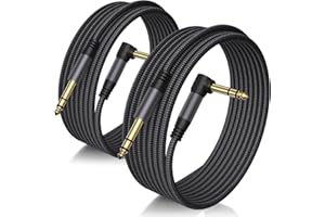 Birvemce 2 Pack Premium TRS Cable 10FT, 1/4 Inch TRS Cable- Noise Free and Long-Lasting AMP Cord for Electric Guitar, Stereo Balanced Interconnect Line for Mixer, Studio Monitor, Right Angle