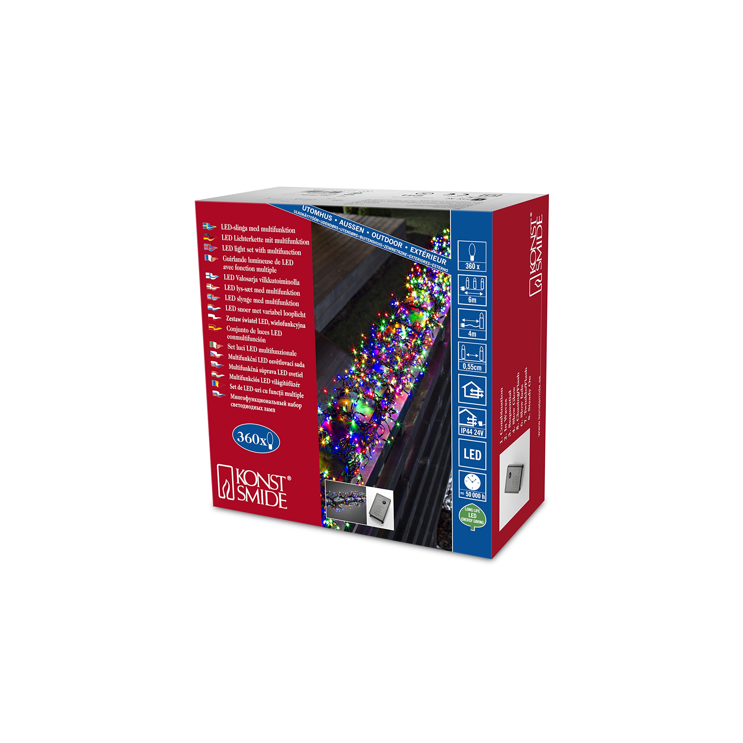 Konstsmide 3790-500 Micro LED cluster light / outdoor (IP44) or indoor use / 2m of LEDS and 4m lead / with 8 functions, control unit and eight memory function / 360 multi coloured diodes / black cable — image 1