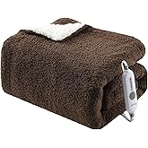 GarveeHome Electric Blanket Heated Throw, Heated Blanket Soft Double Sherpa Super Cozy with 4 Heating Levels & 4 Hours Auto Off, Overheat Protection, Machine Washable, ETL Certification, Brown 50"x60"