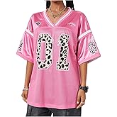 Verdusa Women's Y2k Jersey Shirt Baggy Shirt Oversized Tshirts Leopard Print V Neck Tshirt Tops