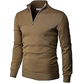 H2H Mens Quarter Zip Pullover Sweater Casual Slim Fit Polo Sweater