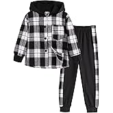 MINITEENICE Toddler Boys Clothes Button Down Hooded Plaid Long-sleeve Tops + Sweatpants 4-10 Years Old