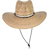 Rising Phoenix Industries Wide Brim Mexican Palm Leaf Cowboy Hat, Large Sun Hat with Chin Strap for Men or Women Natural