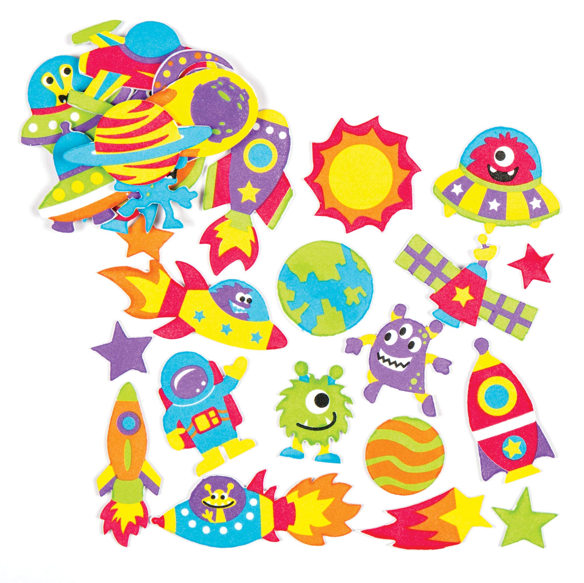 Baker Ross AC111 Space and Alien Foam Stickers (Pack of 120) Self Adhesive Puffy Scrapbook Stickers