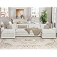 YESHOMY Sectional Modular Sofa U Shaped Chenille Fabric Couch with High Supportive & Soft Sponges and Removable Ottoman, Sleeper Comfy Upholstered Furniture for Living Room, White